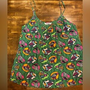 Tucker Green Multicolor Tropical Bird-Print 100% Silk Top